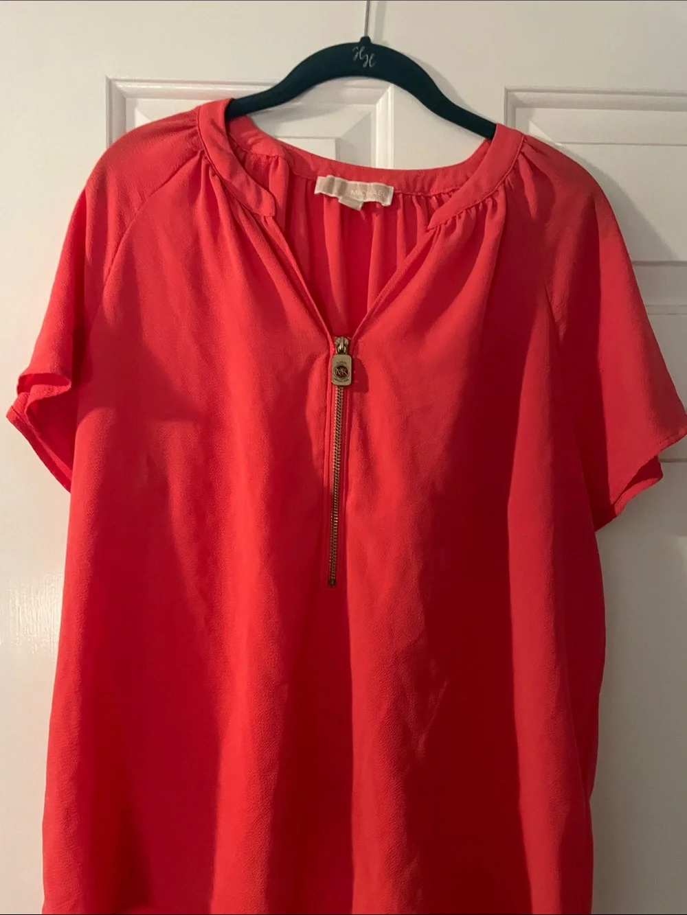 Michael Kors Coral Zip-Front Short Sleeve Blouse